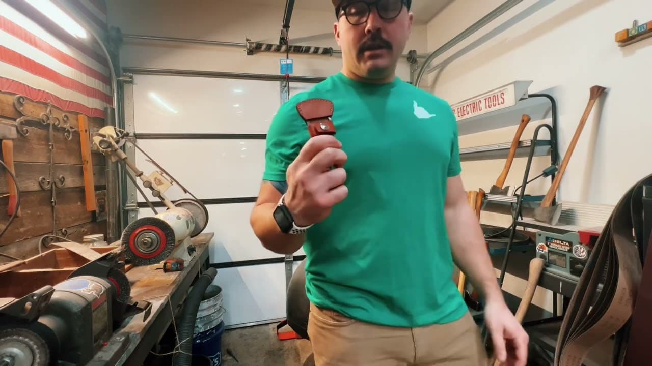 Leather edge guard, hand-stitched. Veget